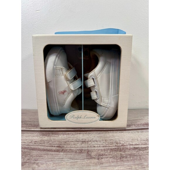 Polo Ralph Lauren Baby Crib Shoes Girls Vintage Box White Pink Size 4 - Picture 10 of 16